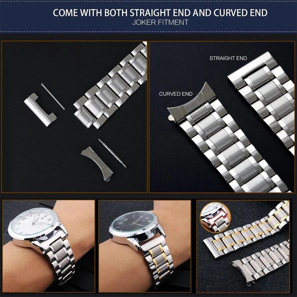New Stainless Steel Five Bead Watch Strap 18mm 20mm 22mm Double Press Butterfly Buckle Straps Universal Watchband For Huawei GT4 Oasis Select