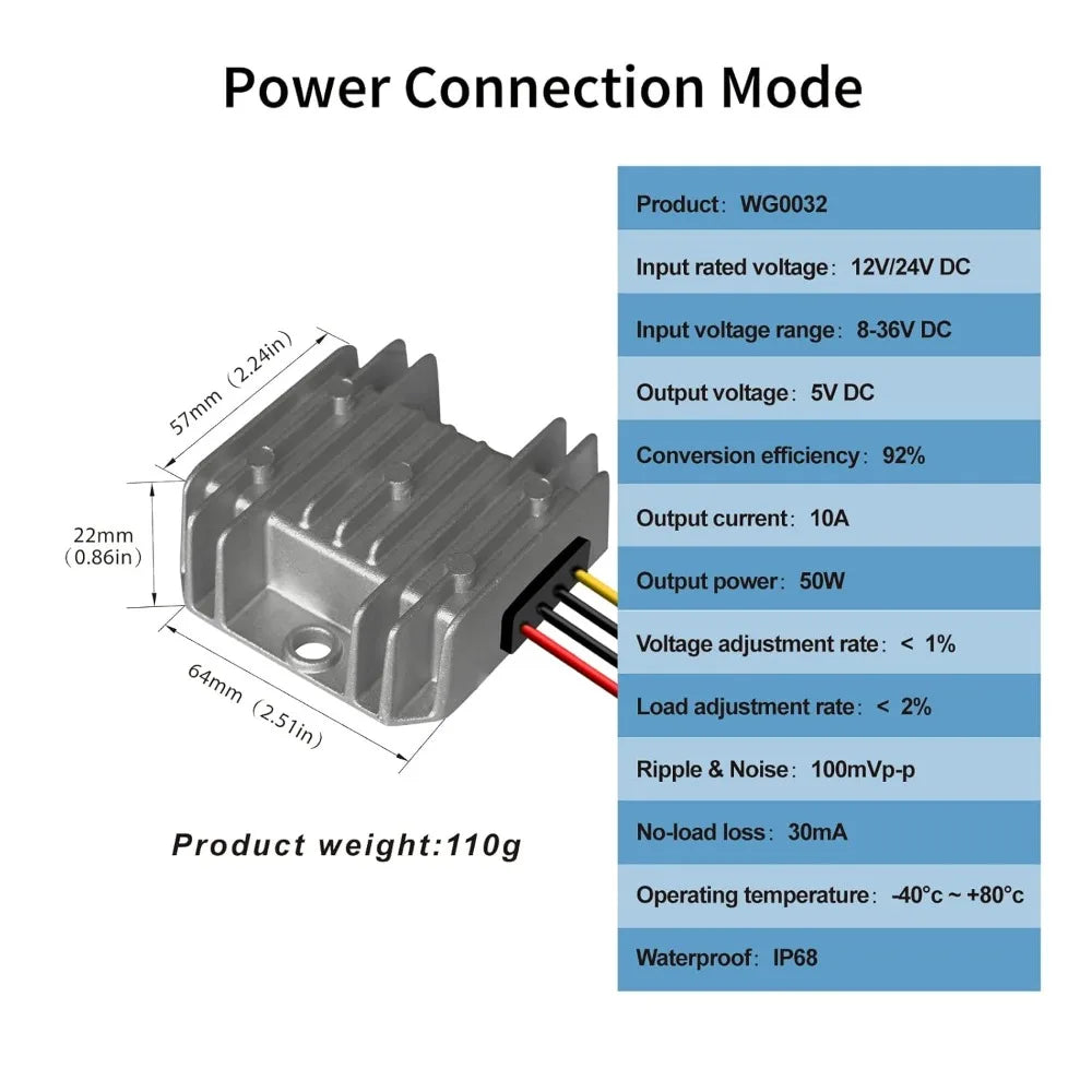 DC/DC 12V 24V Step-Down to 5V 10A Converter Voltage Reducer Waterproof Adjustable Regulator for Golf Cart Power Module Club Car Oasis Select
