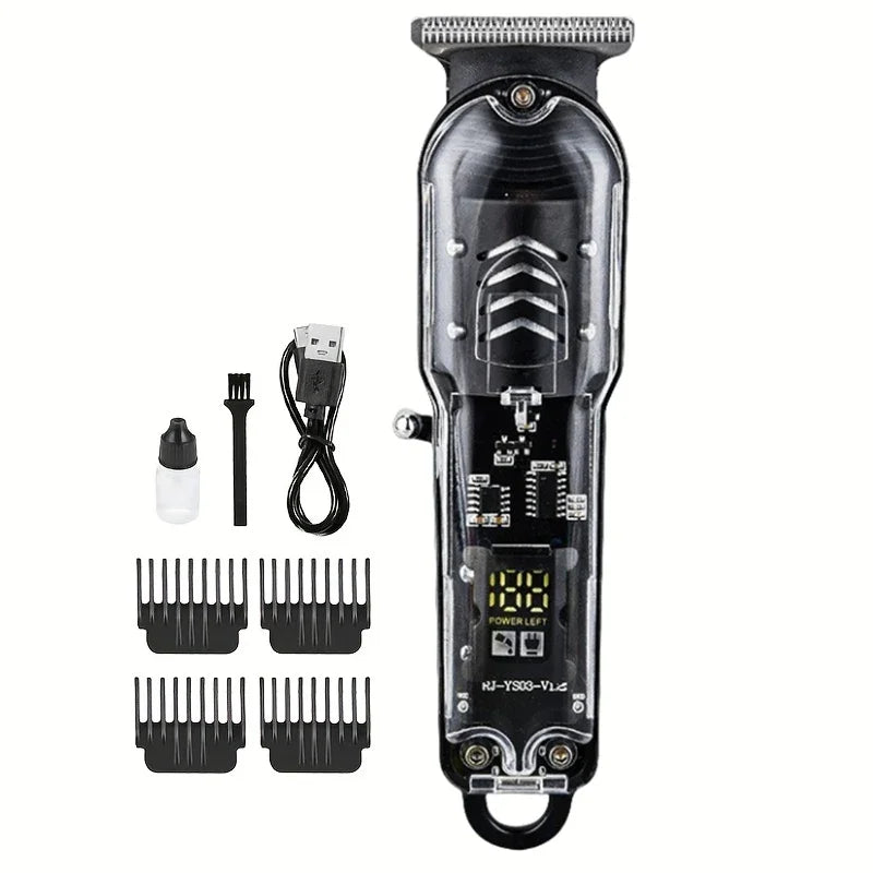 Transparent Body Electric Hair Clipper Professional Trimmer USB Rechargeable Hair Cutting Machine For Men Holiday Gift For Him Oasis Select black 1
