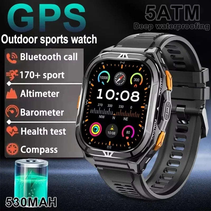 GPS Smart Watch 1.96" AMOLED Bluetooth Call 5ATM Compass