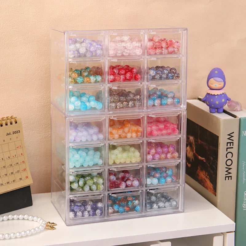 1pc Drawer Style Multifunctional 6/9/12 Grid Stackable Bead Storage Box Transparent Acrylic Desktop Jewelry Display Box Oasis Select
