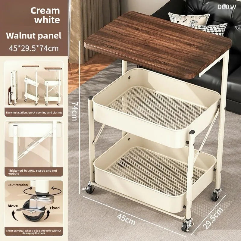 Strictly selected folding movable trolley rack bedroom snack storage with wheels sofa side few bedside bedside table Oasis Select