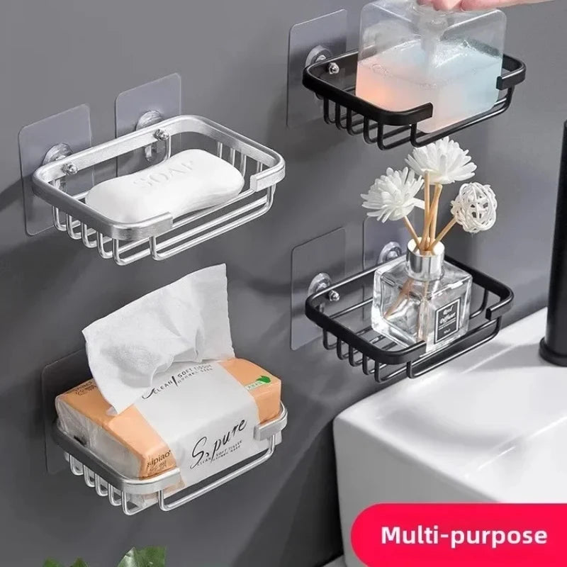 Lightweight Aluminum Alloy Soap Storage Tray Self Stick Wall Mounted Bracket Drill Shower Soap Container Tidy Washroom Accessory Oasis Select