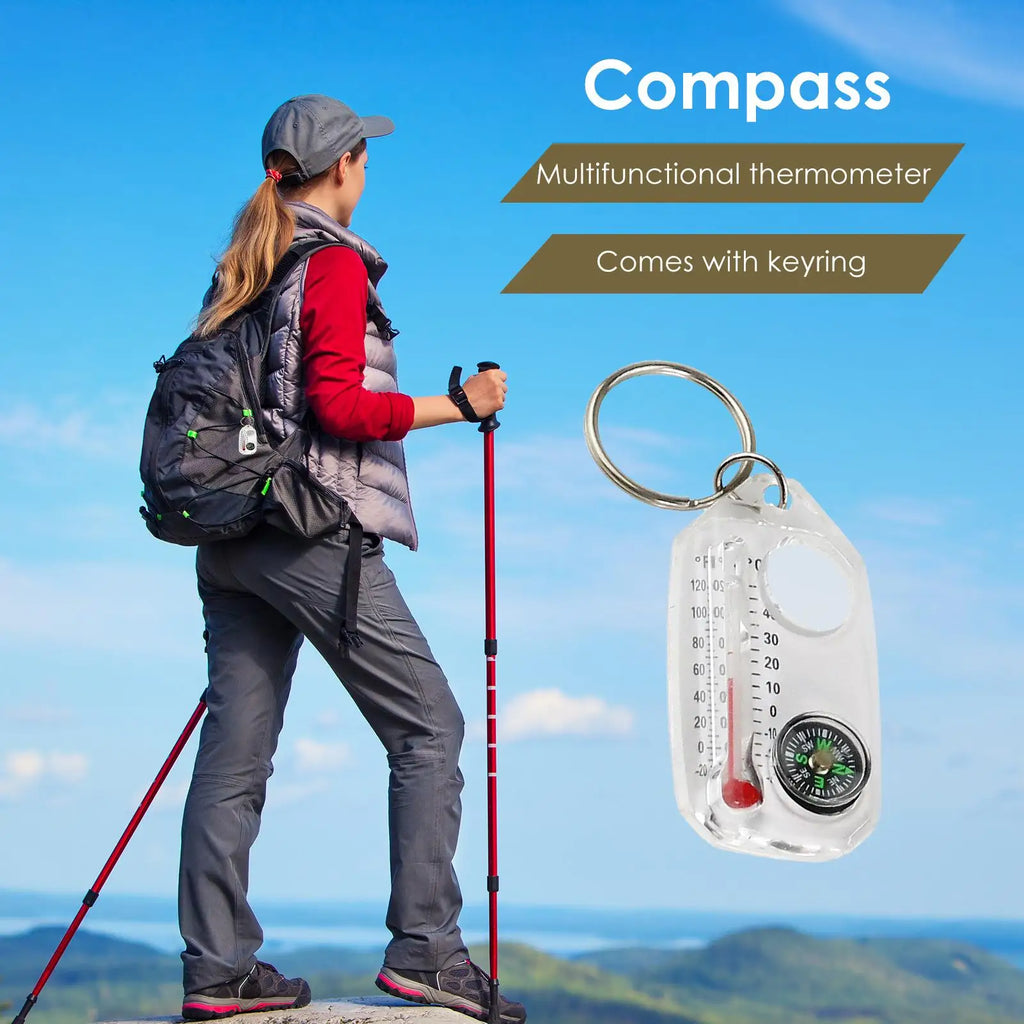 Mini Outdoor Mountaineering Keychain with Thermometer Compass Pointer Buckle Key Hook Carabiners for Survival Guiding Tool Oasis Select