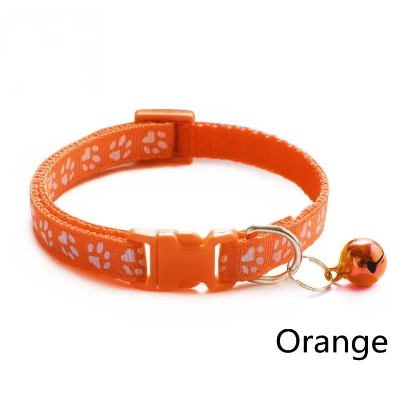 1/6pcs Pet Collar With Bell, Cartoon Footprints, Colorful Dog, Puppy, Cat Accessories, Adjustable Safety Bell Ring Necklace, Pet Oasis Select Orange