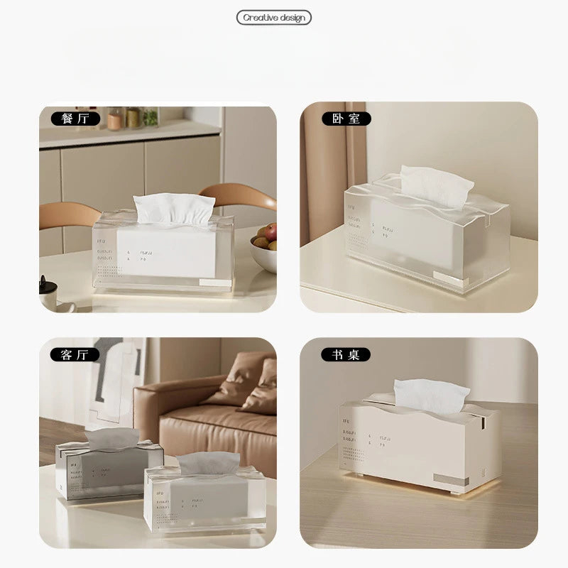 Desktop Tissue Box Living Room High-grade Light Luxury Elastic Support Living Room Suction Box Bedroom Bed Artistic Spring Oasis Select
