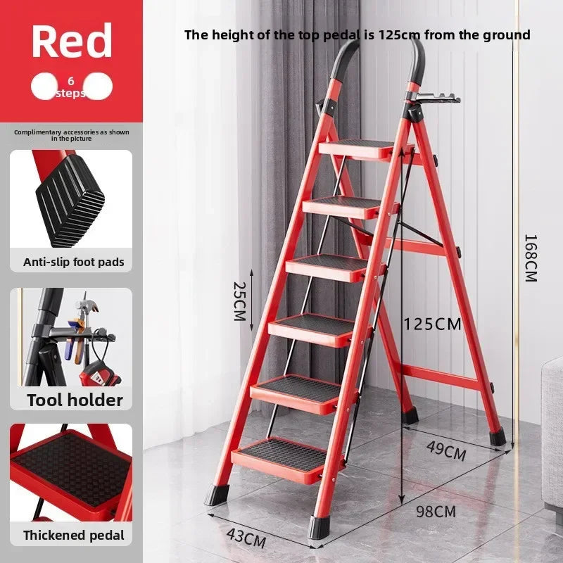 Herringbone Ladder Household Ladder Folding Telescopic Multifunctional Indoor Stairs Thickened Climbing Ladder Escalator Oasis Select C-Red-6
