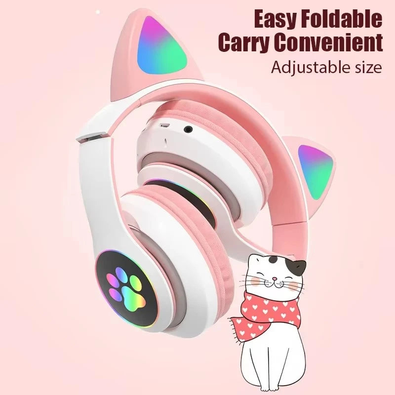 P91H Wireless Headphones Cat Ears Bluetooth Earphones Stereo Music Earbuds Bluetooth Sports Gaming Headset with Mic for Phones Oasis Select