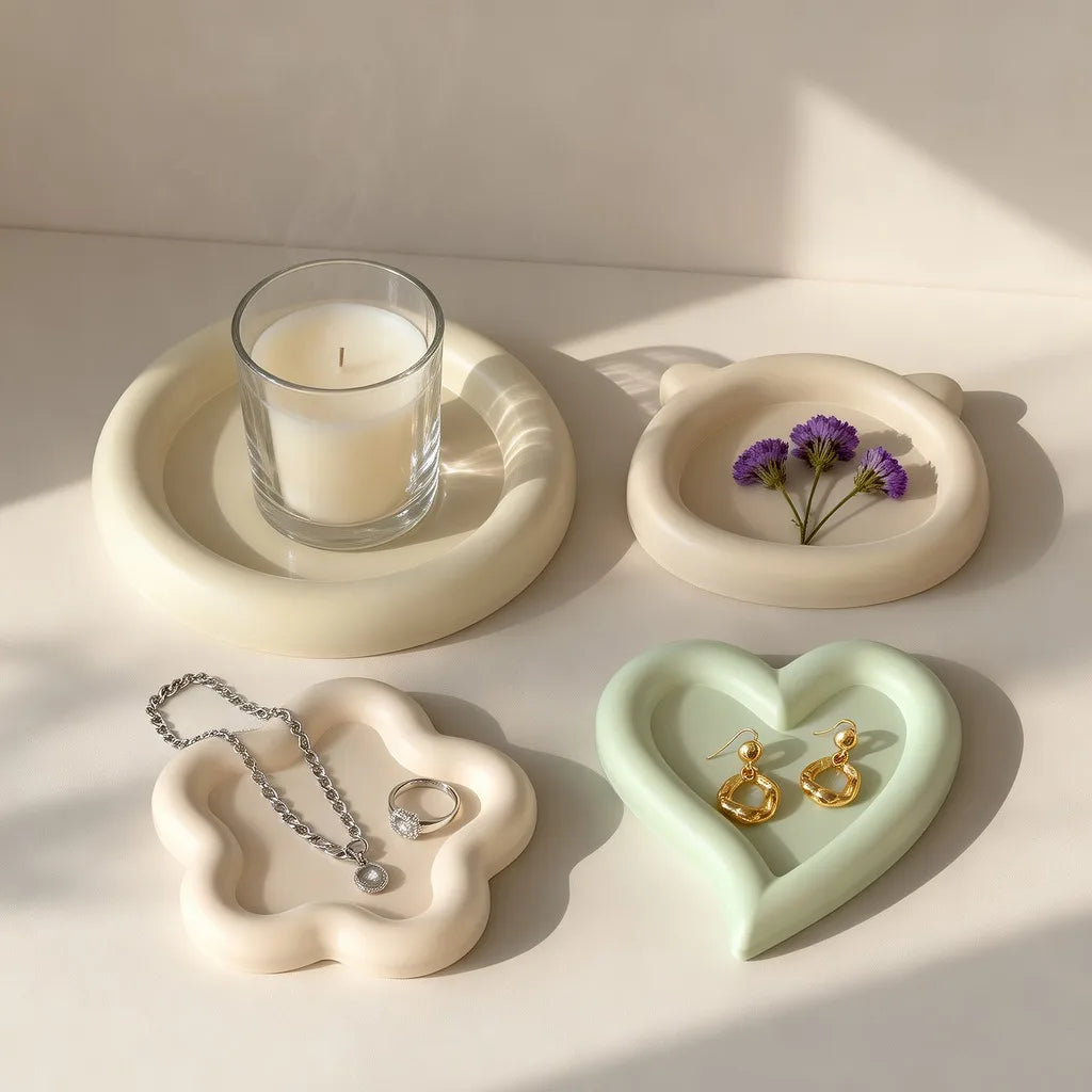 Cute Cloud Love Heart Concrete Tray Silicone Mold Round Gypsum Storage Tray Plaster Jewelry Display Plate Epoxy Resin Molds Oasis Select