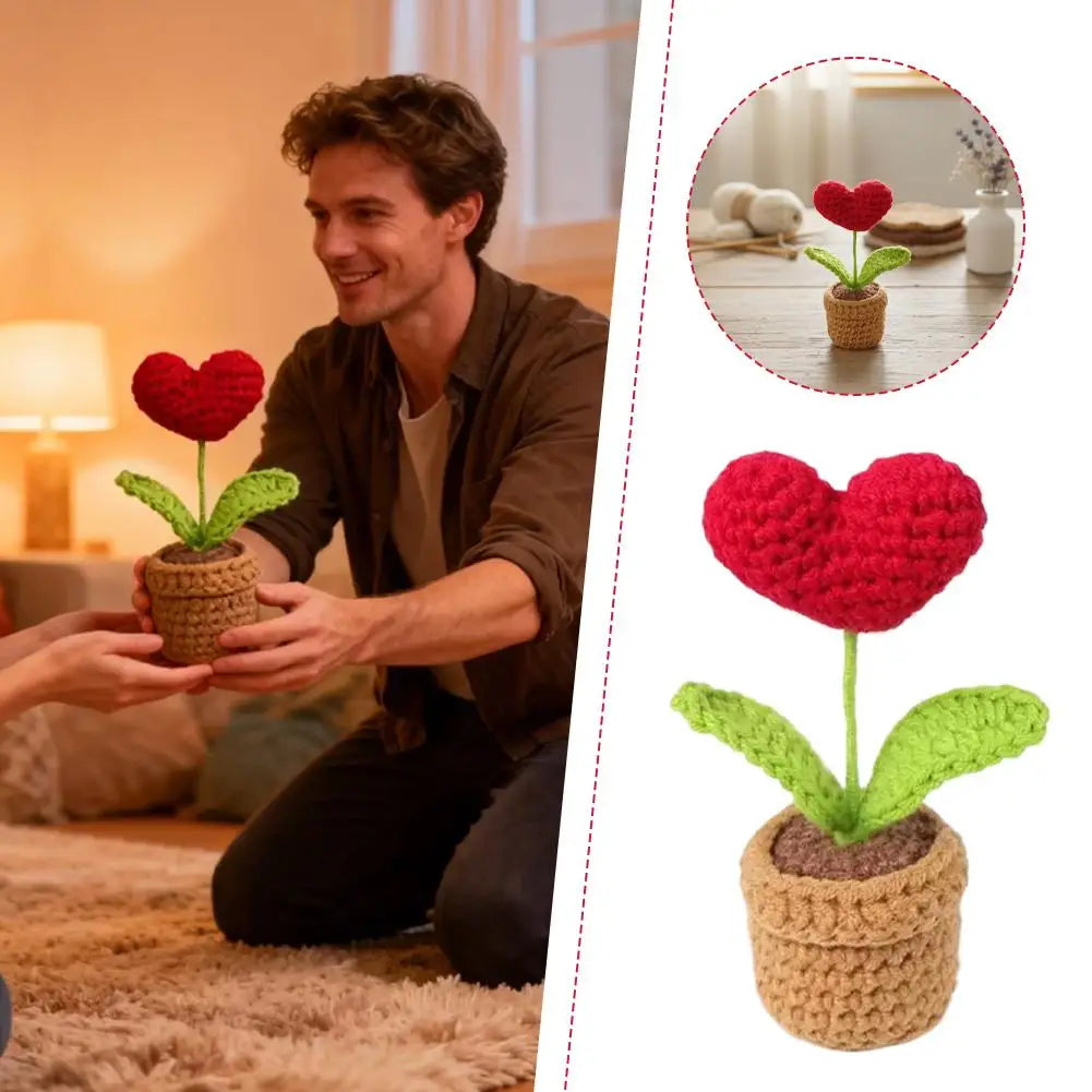 Red Heart Crochet Potted Plant | Handmade Yarn Flower Decor