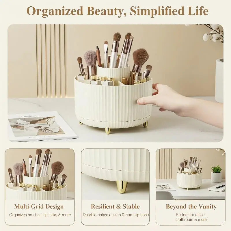 1Pcs 5 Slot Cosmetic Organizer 360° Rotating Makeup Brush Holder For Nail Polishes Skincare Perfumes Desktop Vanity Storage Oasis Select