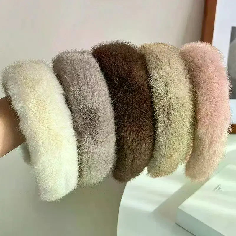 Fluffy Wide Hair Hoop Headband – Soft Furry Band for Women & Girls