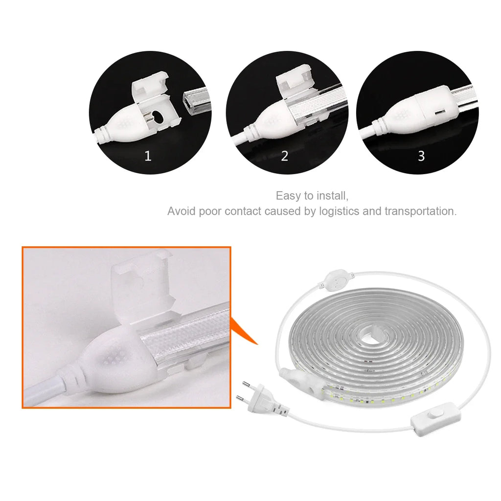 200-230V 2835 SMD LED Strip Light 120LEDs/m Waterproof Outdoor Garden Lawn Path Decor Kitchen Lamp Flexible Ribbon with EU Plug Oasis Select