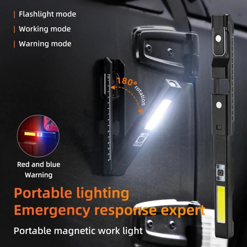 Super Bright LED Handheld Flashlight USB Rechargeable Work Light Outdoor Portable Hook COB Floodlight Emergency Red Blue Light Oasis Select