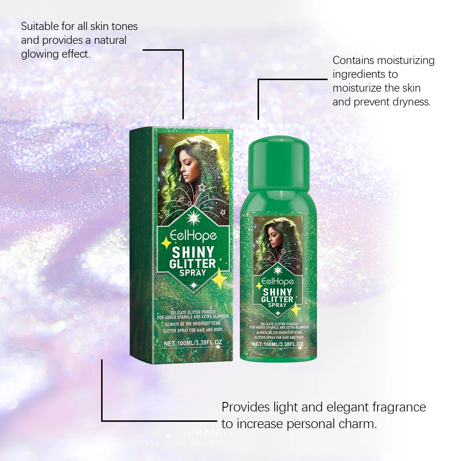 Eelhope Glitter Spray – Body, Face & Hair Shimmer Highlighter Body Glitter Spray Oasis Select