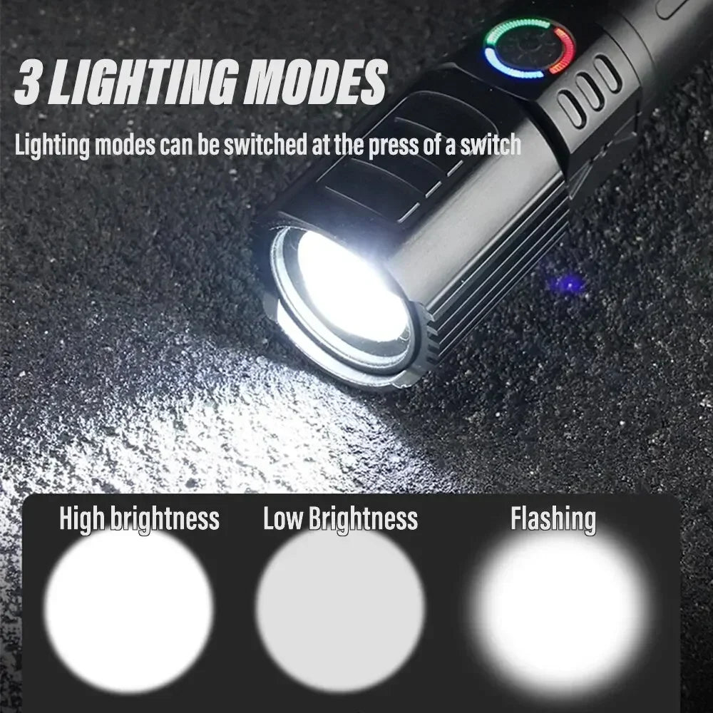 Super Bright LED Flashlight with P50 Beads Zoomable Rechargeable Torch 3 Lighting Modes Waterproof Outdoor Strong Lighting Lamp Oasis Select