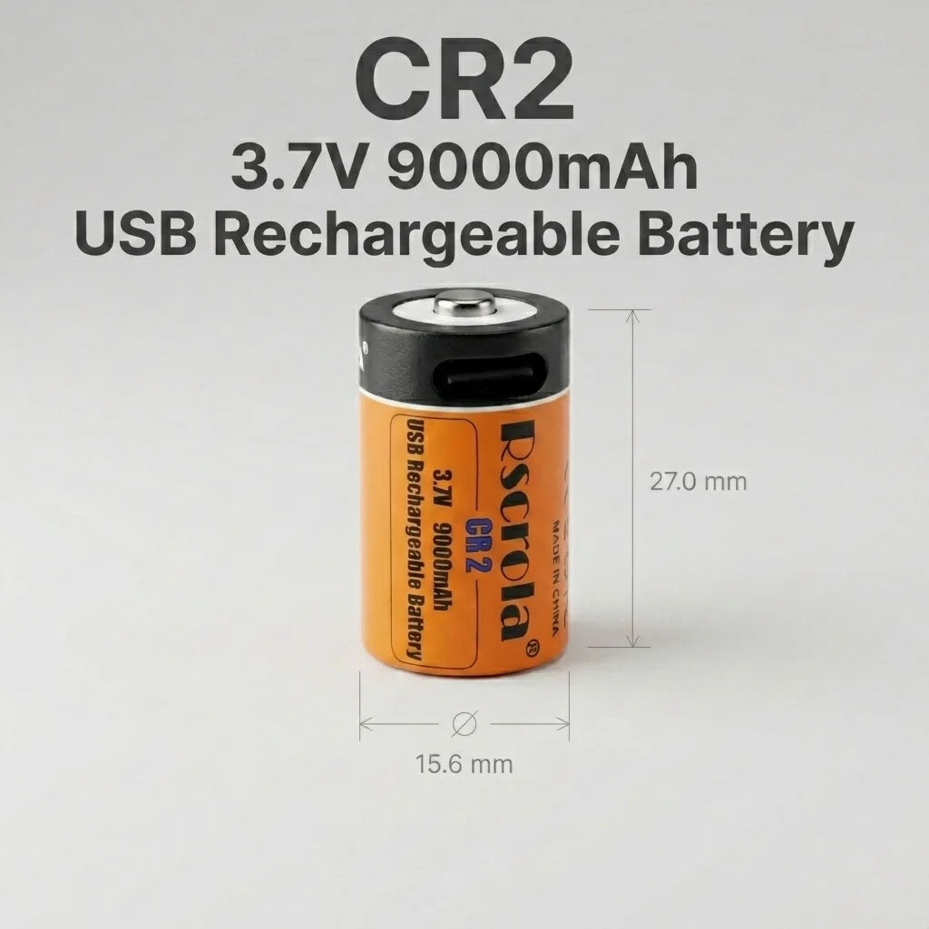 CR2 3.7V 9000mAh Rechargeable Lithium Battery - High Capacity Li-ion for Rangefinders, Cameras, and Tactical Flashlights Oasis Select