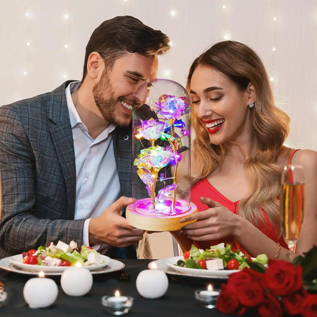 Acrylic Cover Rose Lamp Everlasting Foil Flower Gift Led Light Rose Bouquet Sturdy Eternal Rose Led Light For Valentine'S Day Oasis Select