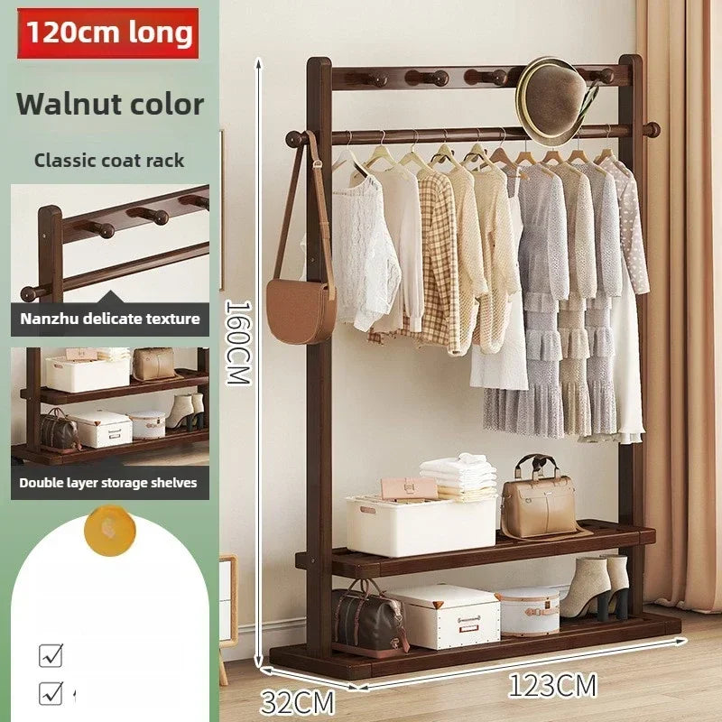 Multi-functional Hanging hanger Floor-to-ceiling bedroom coat rack Movable drying rack coat rack Oasis Select Walnut B
