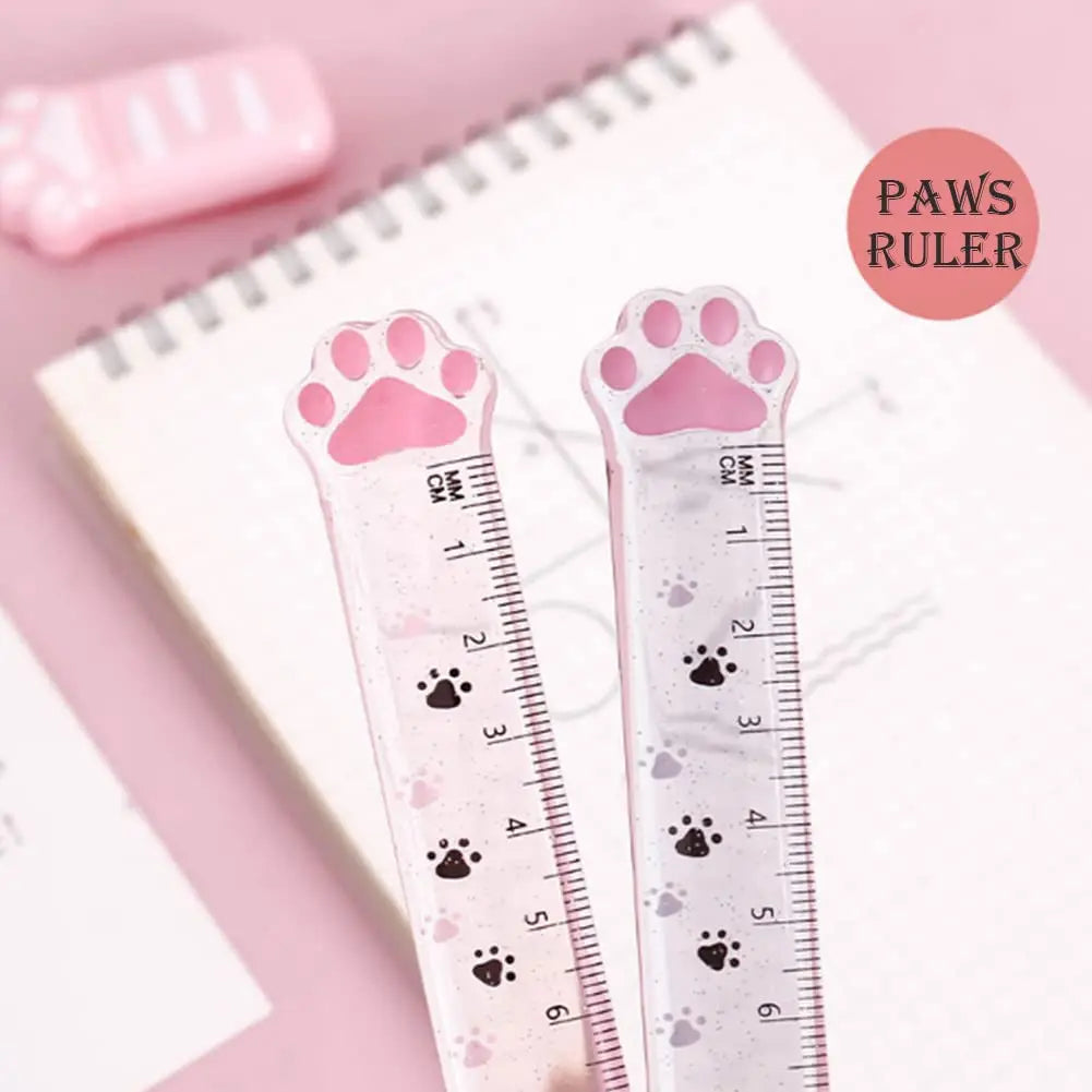 15CM Cute Cat Claw Ruler Adorable Cartoon Plastic Straight Edge Kawaii Measuring Tool for Art Craft School Office Stationery Oasis Select