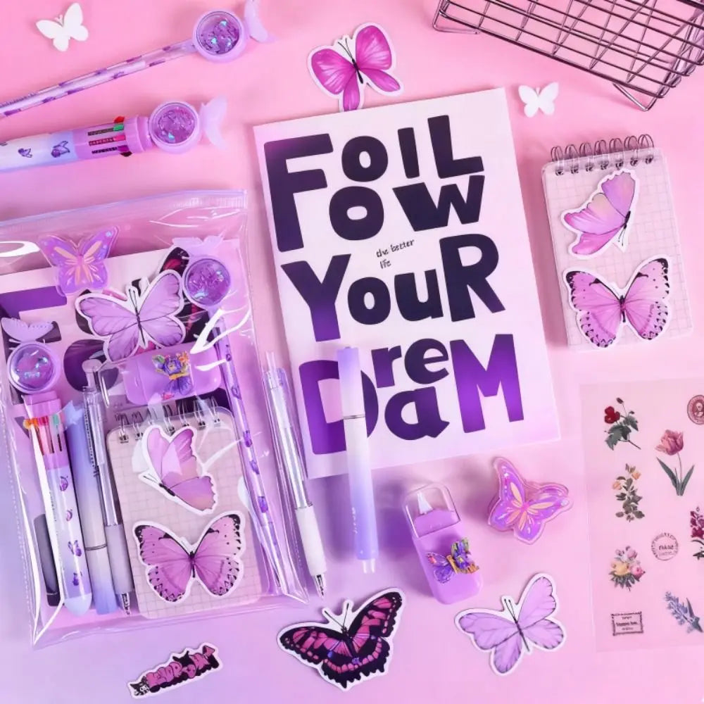 9 in 1 Butterfly Stationery Set INS Pencils Erasers Study Stationery Gifts Ballpoint Pen Stickers Student Stationery Set Oasis Select