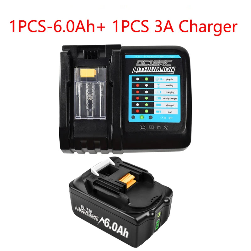 Battery 18V For Makita BL1860 BL1850B BL1850 BL1840 BL1830 Screwdriver Battery Charger 18V Replacement Power Tool Batteries lxt Oasis Select 1pcs 6Ah 3A Charger
