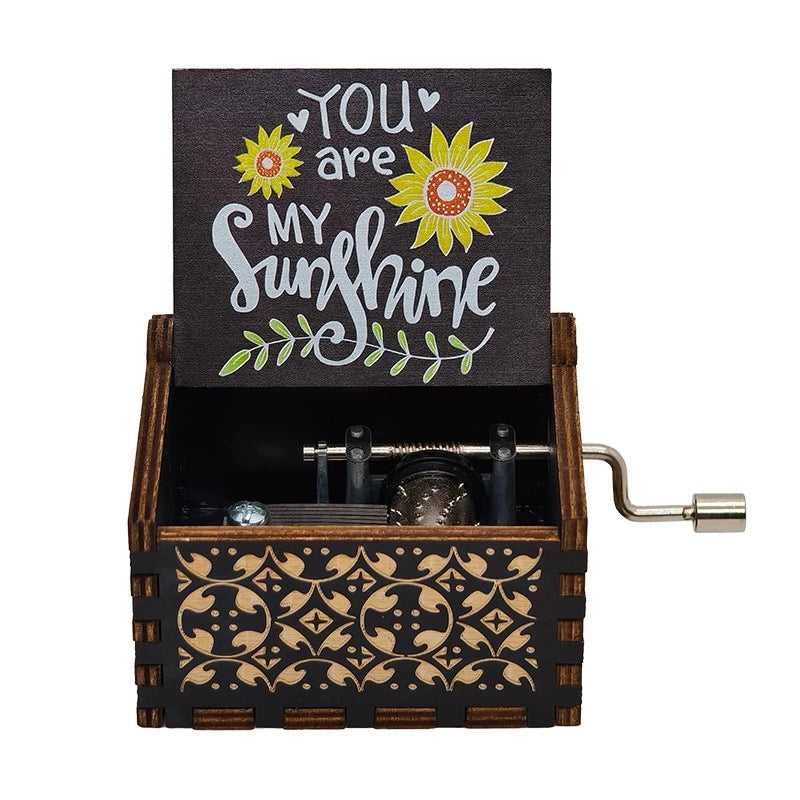 Wooden hand cranked music box, you are my sunshine music painting boutique gift, music box Oasis Select 5