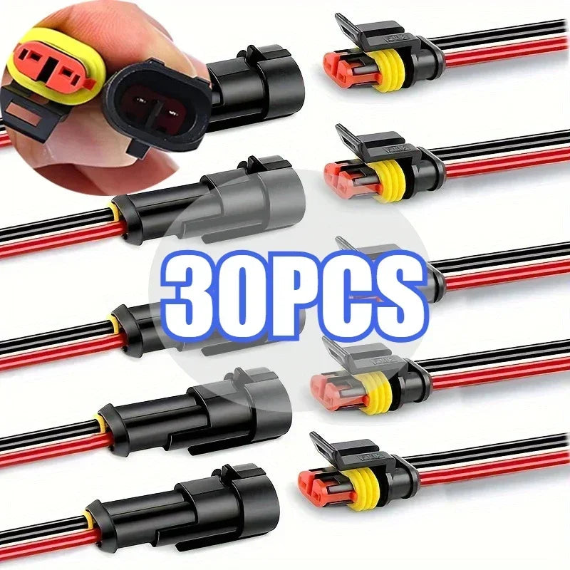 10pcs/5sets 2 Pin Way Connector Waterproof Connectors Male & Female Way 20 AWG Wire for Car Truck Boat Electrical Connector Oasis Select 30PCS-15pair Black