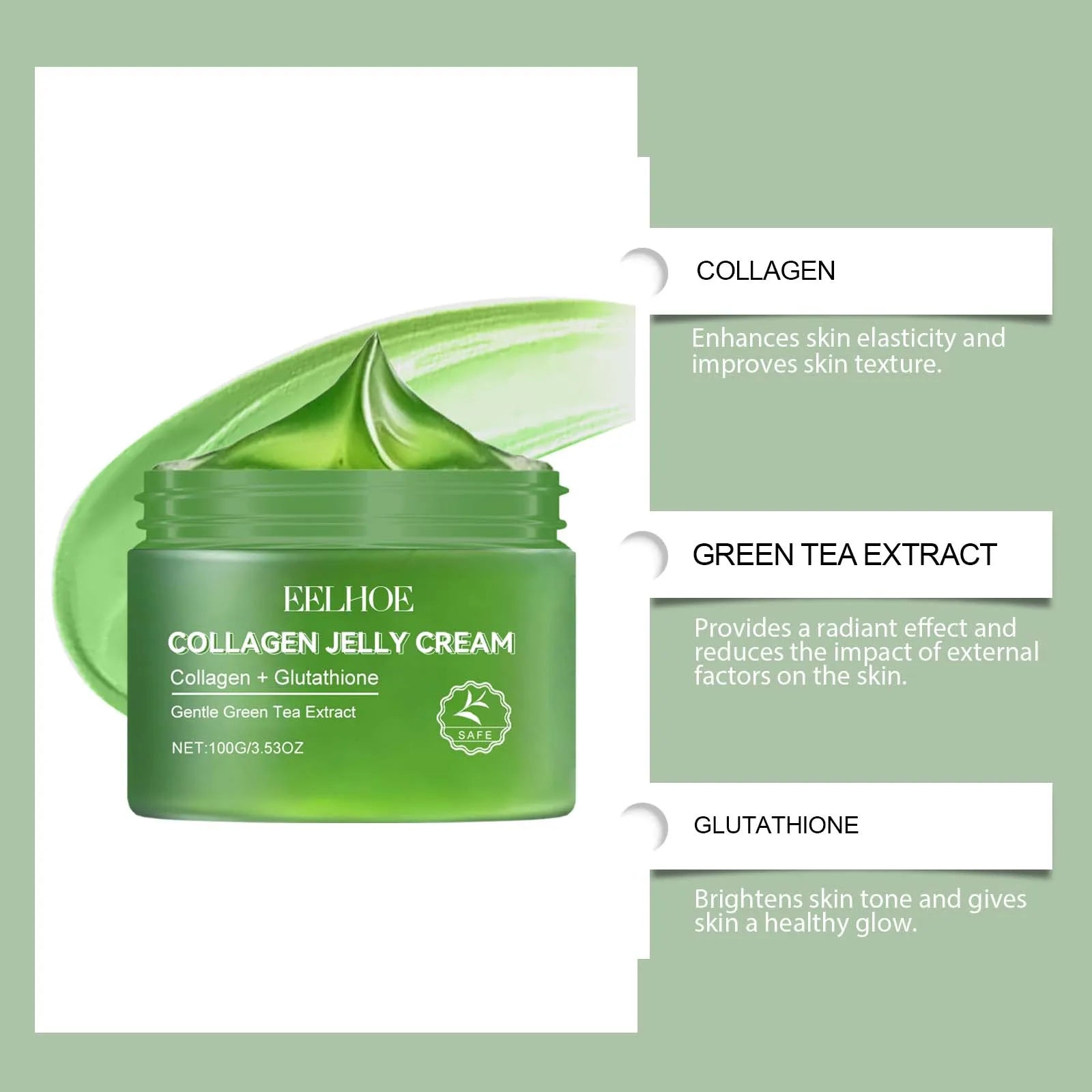 Green Tea Collagen Jelly Cream – Pore Shrinking Moisturizer Facial Jelly Cream Oasis Select