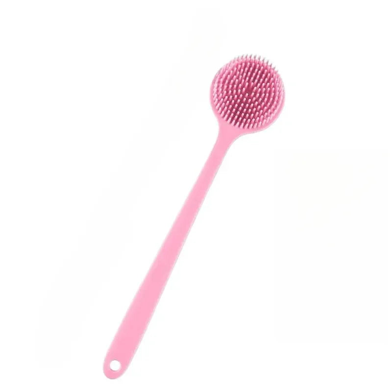 38cm Silicone Back Scrubber Brush for Shower Long Handle Body Deep Cleansing and Exfoliating Massage Double-Sided Soft Bristles Oasis Select Pink