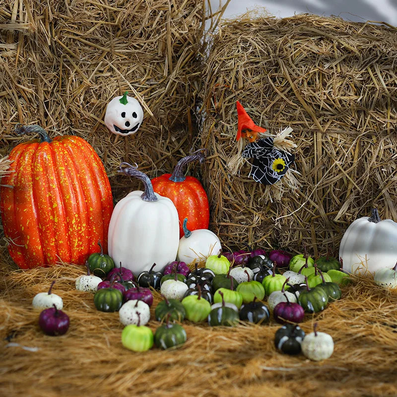 10Pcs Artificial White Orange Pumpkins Decorative Harvest Pumpkins For Fall Wedding Thanksgiving Halloween Table Centerpieces Oasis Select