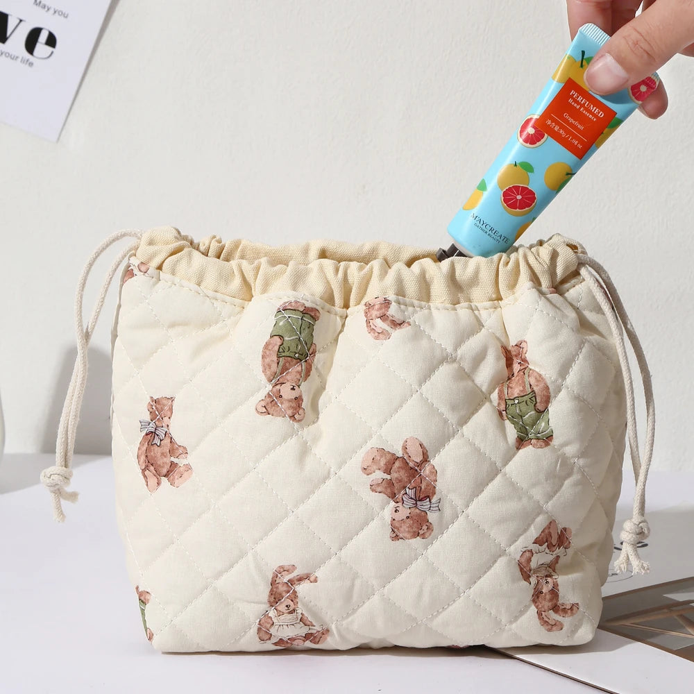 Ladies' Cotton Makeup Bag Embroidered Drawstring Storage Bag Travel Cosmetic Bags Large Capacity Hanging Toiletry Storage Bag Oasis Select