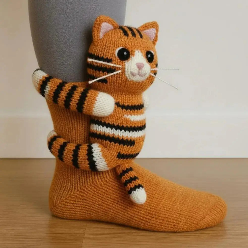 3D Knit Animal Socks Cute Floor Socks Hand Crocheted Double Layer Warm Sock with Cute Rabbit Panda Animals Christmas Gifts Oasis Select