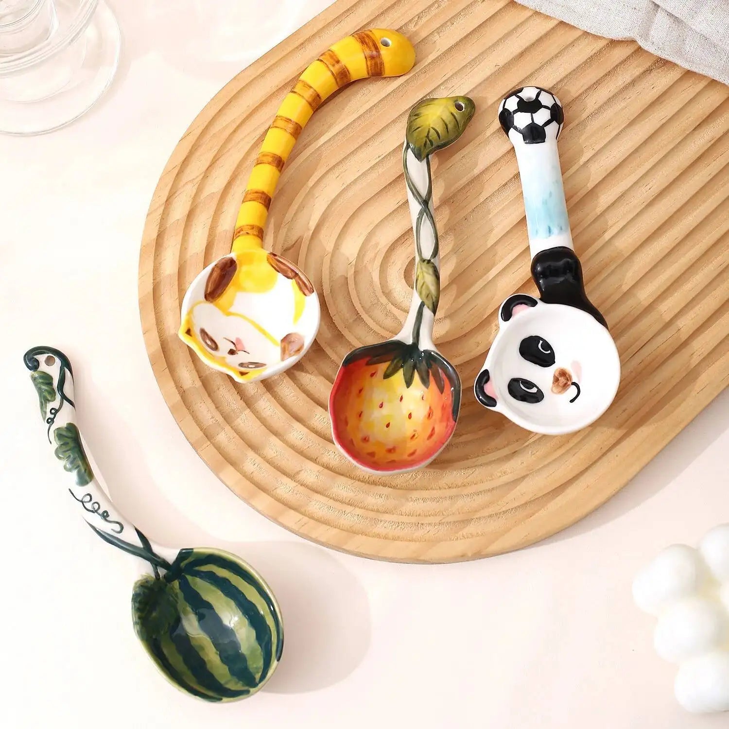 Cartoon Series Long Handle Spoon Shape Spoon Household Ceramic Spoon Irregular Soup Spoon Rice Spoon Dessert Spoon Oasis Select