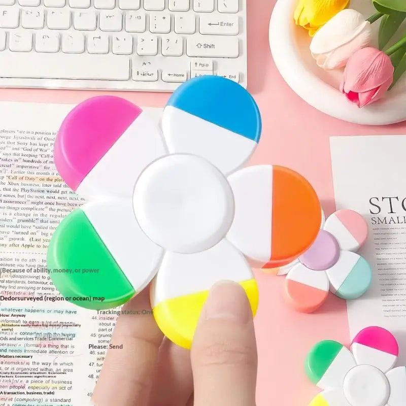 1Pcs Flower Shape Watercolor Colors 5-In-1 Fluorescent Pens Fingertip Spiral Highlighter Pen For School Office Stationery Oasis Select A2