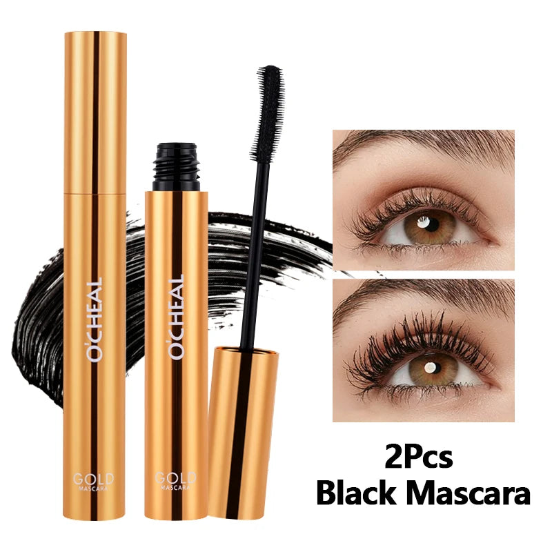 O'CHEAL Gold Mascara Balck Mascara 3D Silk Thick Curly Lengthen Eyelashes Quick-Dry Not Easy To Smudge Long-lasting Waterproof Oasis Select Black 2 Pcs 10g