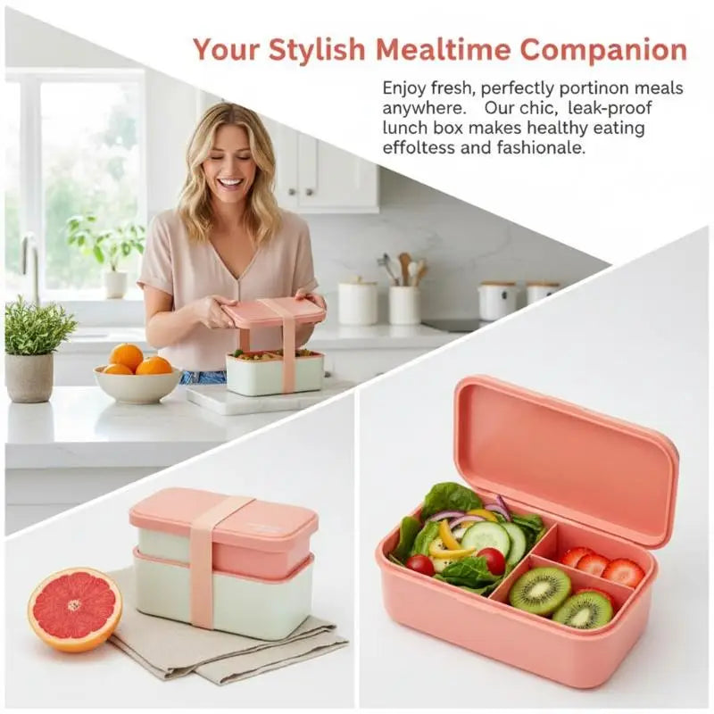 Adult Bento Box,All-inOne Japanese Stackable Lunch Box With Removable Cutlery Set And Sealing Tape,Microwave And Dishwasher Safe Oasis Select