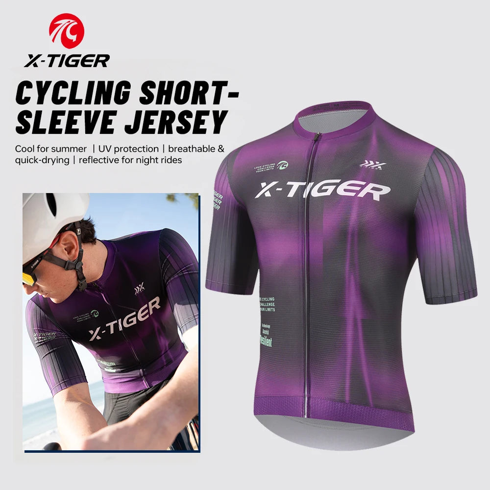 X-TIGER Men Cycling Jerseys Short Sleeves Bike Shirt with 3 Rear Pockets Pro Road Cycling Apparel Summer Quick Dry Biking Shirt Oasis Select