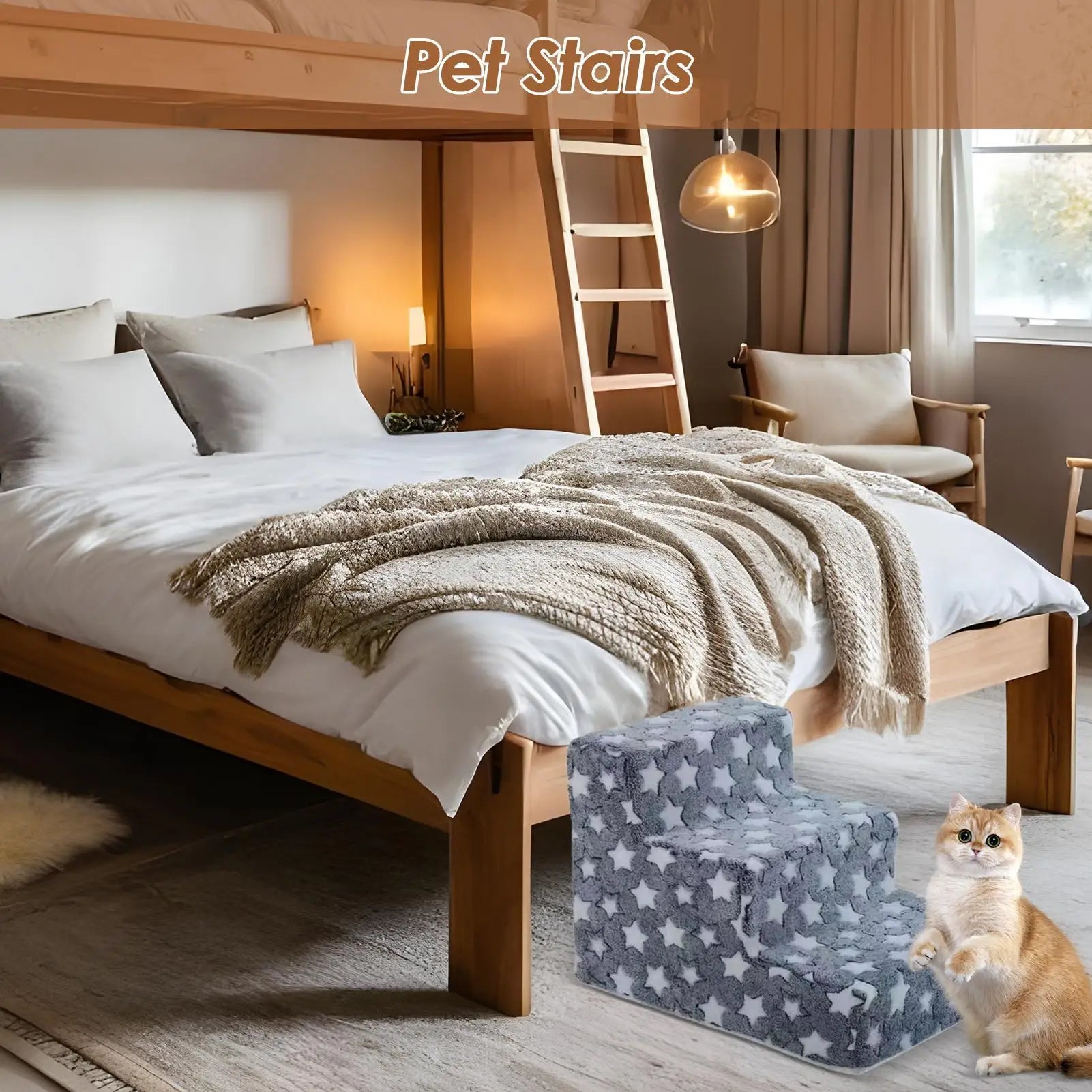 Dog Steps for Bed 3 Steps Non-Slip Cat Stairs Ramp for Couch Non-Slip Removable Cat Ladder Balanced Climbing Pet Ramp for Sofa Oasis Select