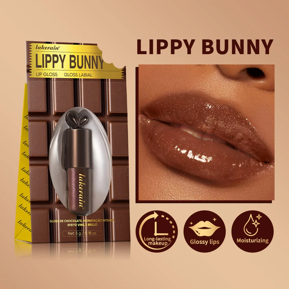 Chocolate Rabbit Moisturizing Lip Gloss Honey Essence Mirror Water Light Lip Tint Long Lasting Pearlescent Fine Glitter Plumping Oasis Select