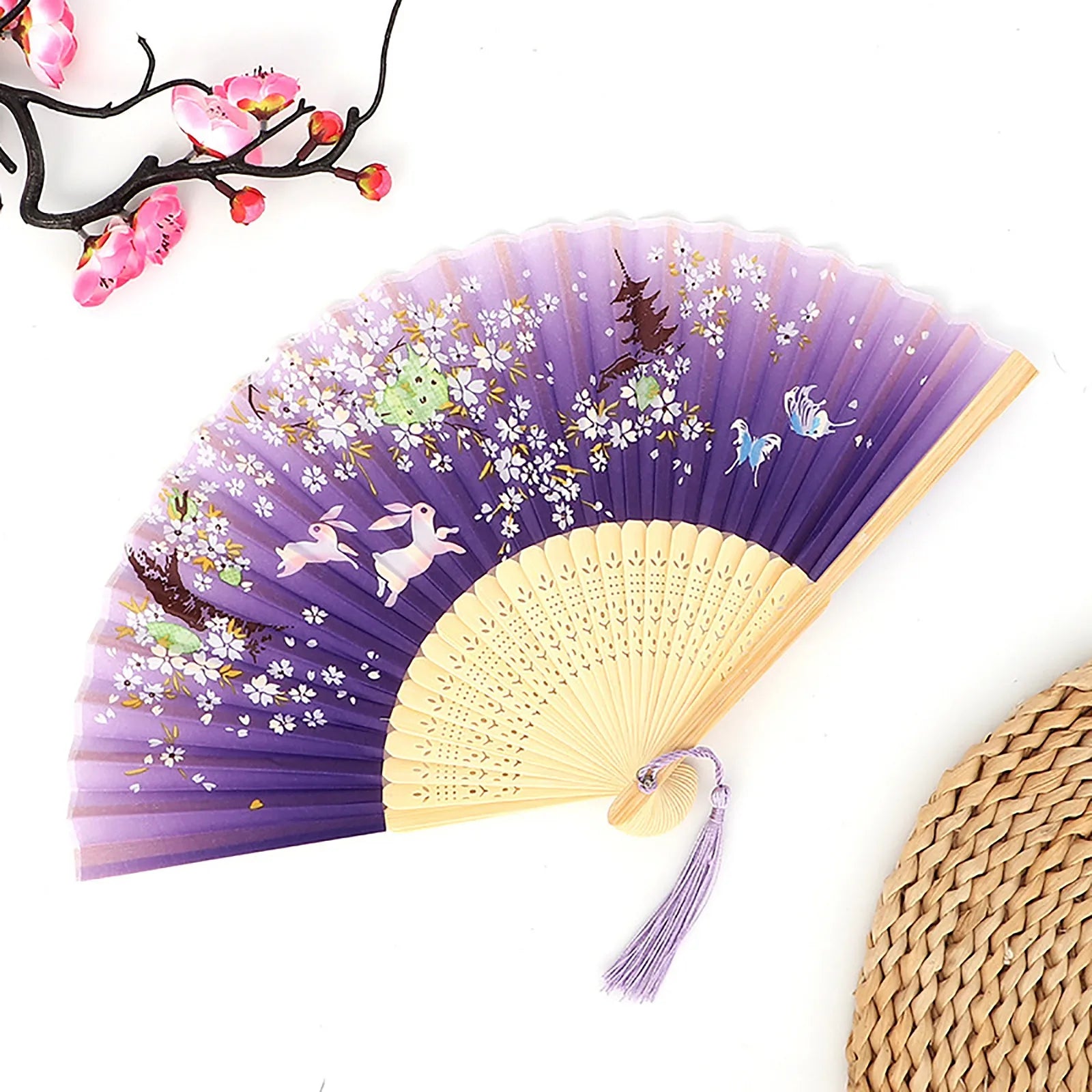 Vintage Silk Folding Fan Chinese Japanese Art Crafts Gift Home Decorations Dance Hand Fan Bamboo Room Decor Wood Fans Oasis Select T One Size