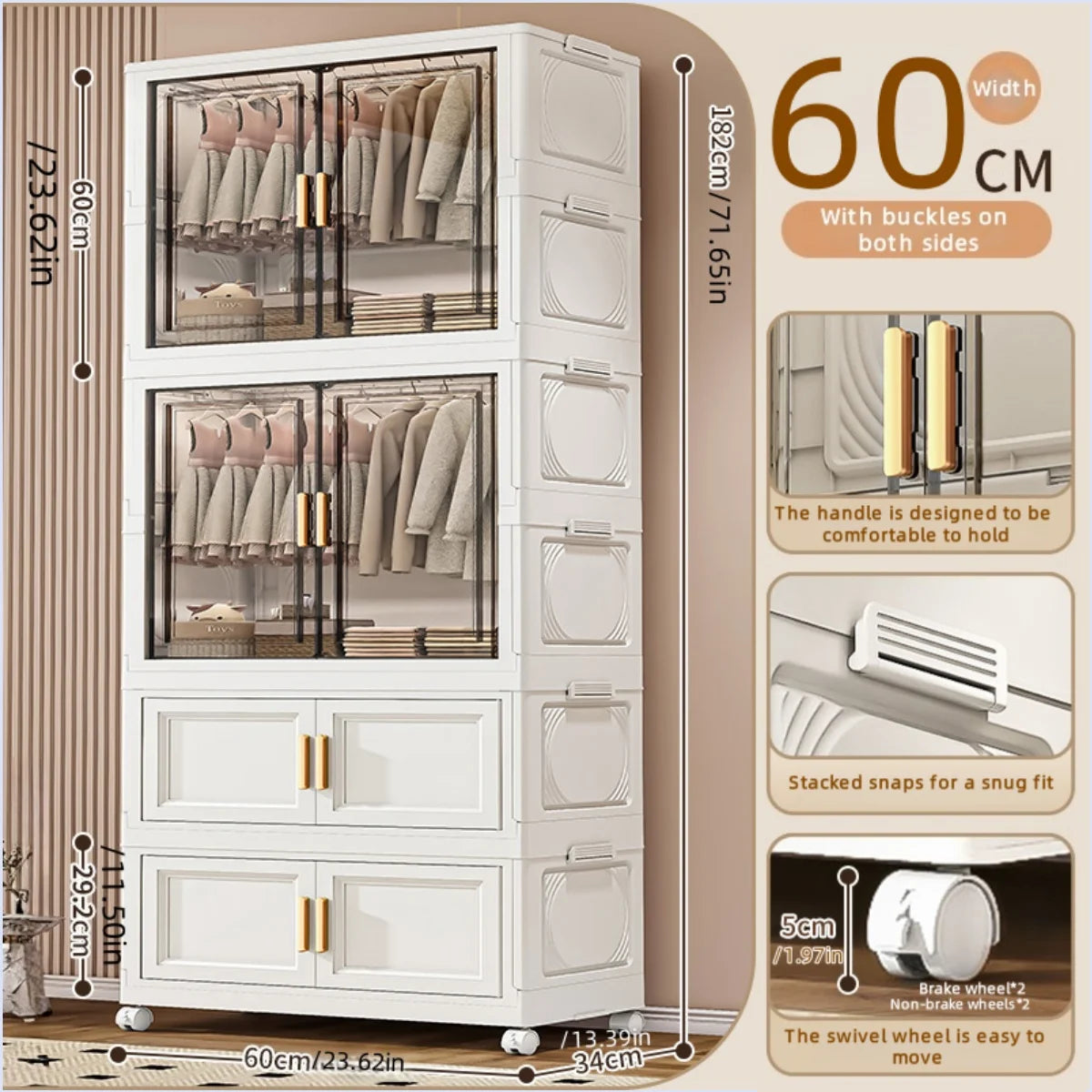 Foldable plastic storage box, simple wardrobe for home bedroom closet toy storage cabinet, no installation required Oasis Select 60cm 2 Large 2 Small
