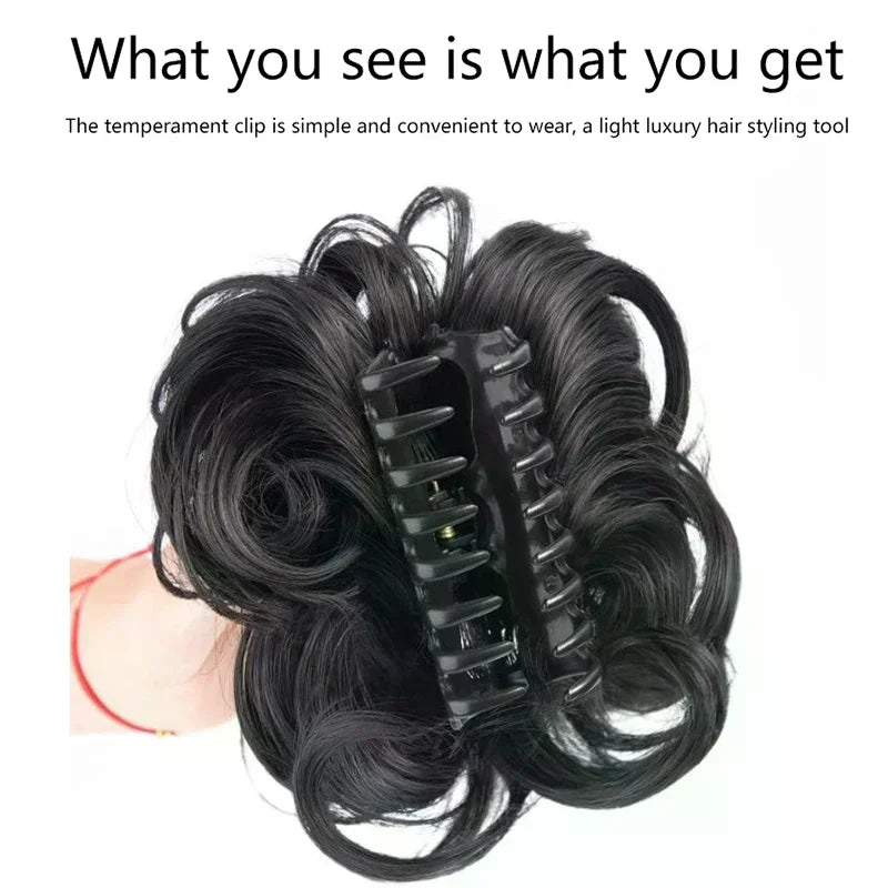 Synthetic Hair Bun Lifelike Messy Curly Wig Flower Bud Gripping Clip Elastic Women False Hair Pieces High Temperature Silk Oasis Select