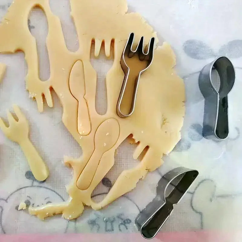 Cute Knife Fork Spoon Shaped Cookie Cutters Tableware Biscuits Moulds Stamps Stainless Steel Fondant Embossing Baking Tools Oasis Select