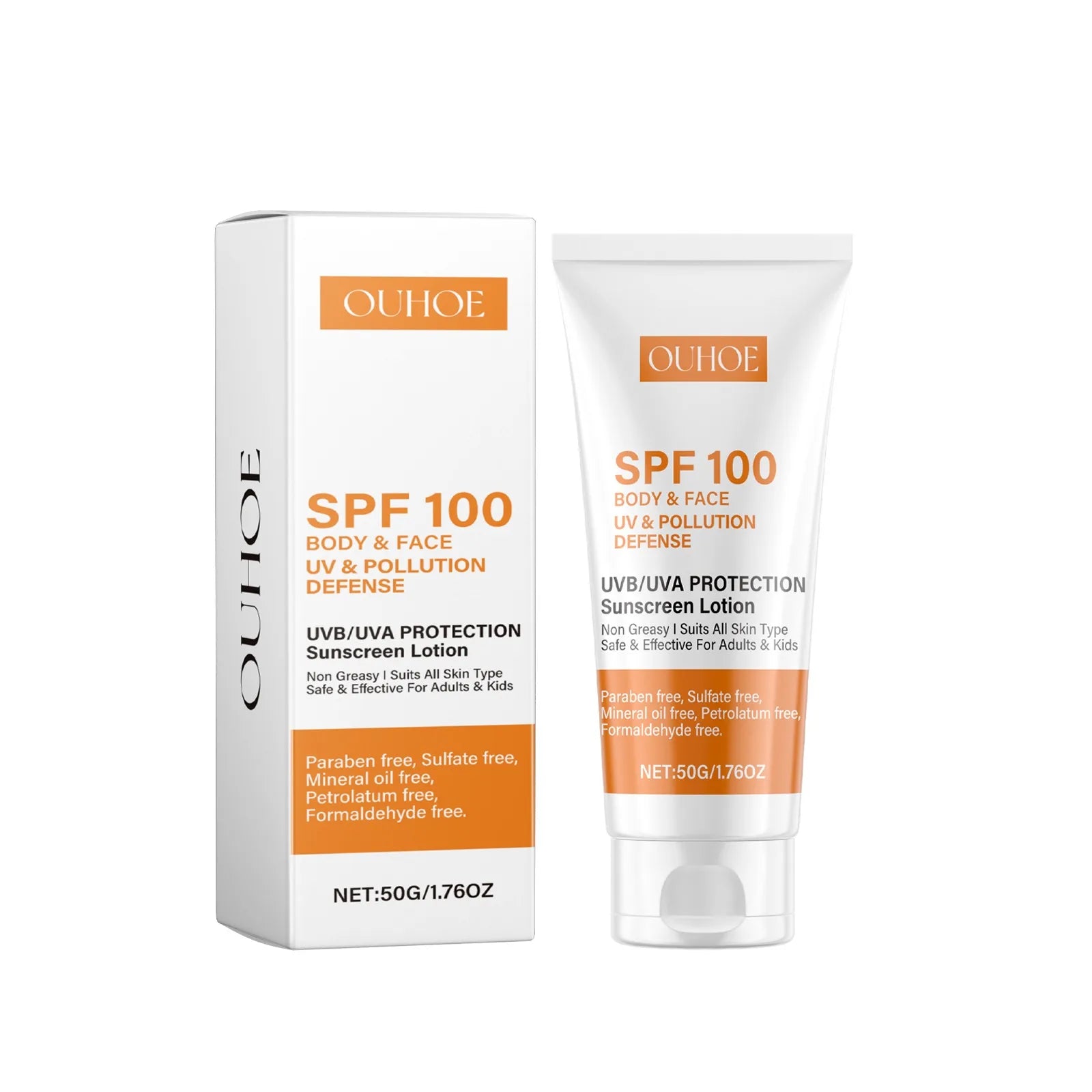 Quick Absorption SPF100 Hydrating Sunscreen Lotion Refreshing Sunscreen UV Protection Waterproof Moisturizing Concealer Heat Sun Oasis Select 50g boxed