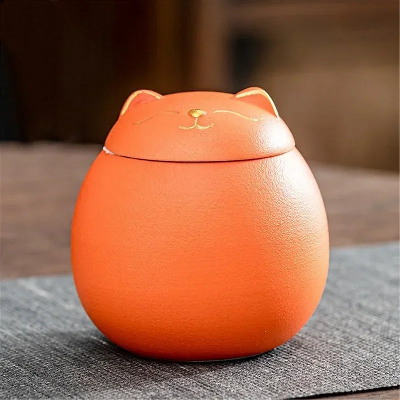 230ML Tea Storage Jar Cute Pets Gradient Color Ceramics Jar Cat Tea Can Moisture Proof Household for Candy Sealed Storage Box Oasis Select Orange