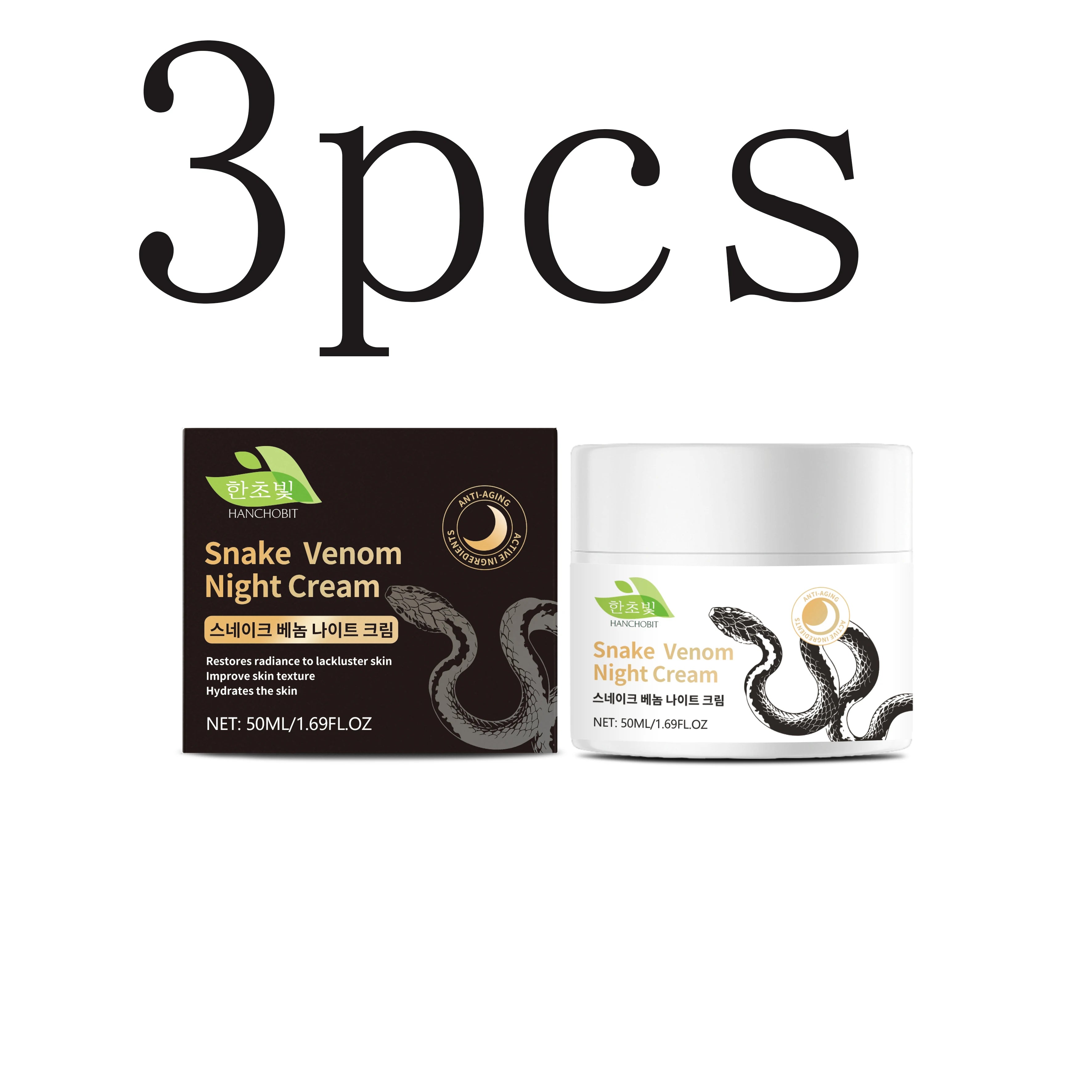 Snake Venom Night Cream: Daily Facial Care for Deep Nourishment, Refining Skin Texture, and Delivering a Smooth Complexion Oasis Select 50mlx3pcs