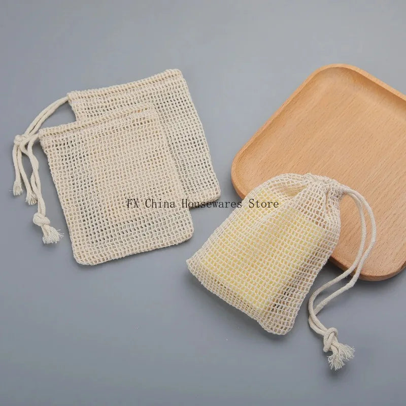 Eco-Friendly Handmade Natural Cotton Soap Saver Bag Mesh Soap Pouch for Body Cleansing And Skincare Oasis Select