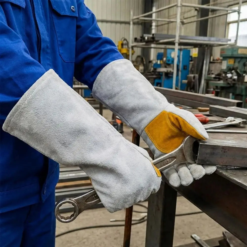 Soft Leather Heat Resistant Gloves Durable Thick Heat Insulation Welding Gloves Long Sleeve Cowhide Leather Gloves Oasis Select