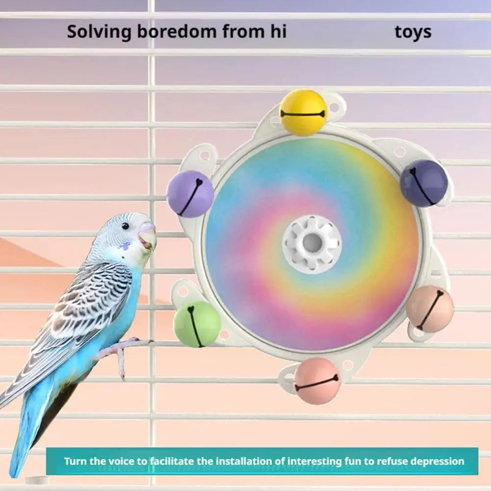 Parrot Rotating Chew Toy – Spinner Wheel with Bells & Ball Bird Cage Toy Oasis Select